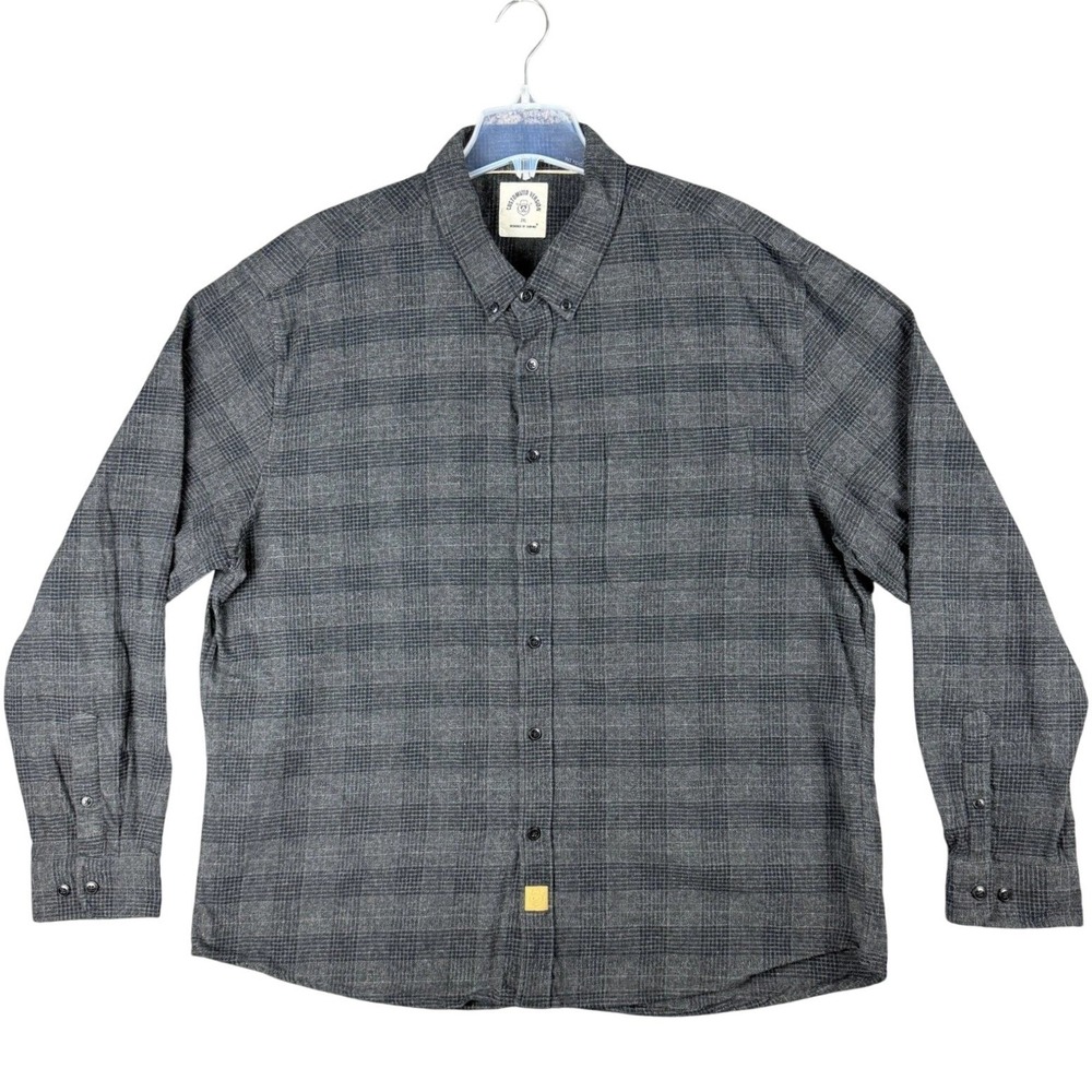 Customized Version Dubinik Men's 2XL Plaid Flannel Button Down Shirt Grey Cotton